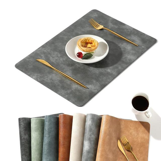 Univo Colors Washed Cowhide Pattern PU Leather Placemats Set of 6 Heat Resistant Kitchen Table Mats, Waterproof Wipeable for Party Decoration(Grey)