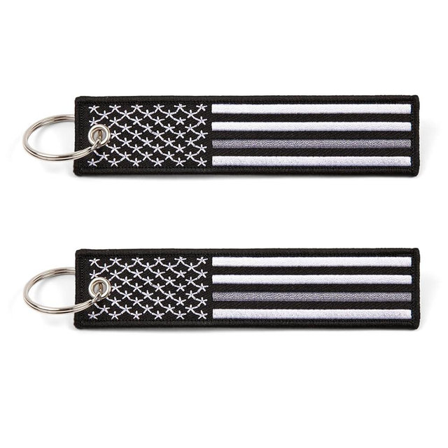 Great 1 Thin Grey-Gray Line American Flag Keychain Tag with Key Ring & Carabiner 2-Pack - Correctional Officer
