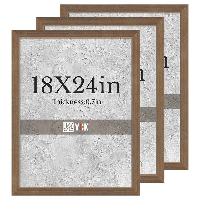 VCK 18x24 Brown Poster Frames 3 Pack, High-End Wood Wide Border Picture Frame,Multi-Directional Display Family Photos, Office Prints, Studio/Gallery/Home Artwork