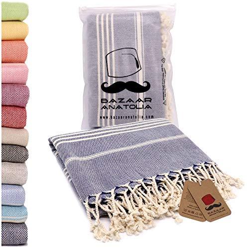 Bazaar Anatolia Turkish Towel%100 Cotton Pestemal Turkish Towel 76x38 Bath Towel Turkish Beach Blanket Travel Towels Fast Drying Lightweight Beach Towel Dark Blue