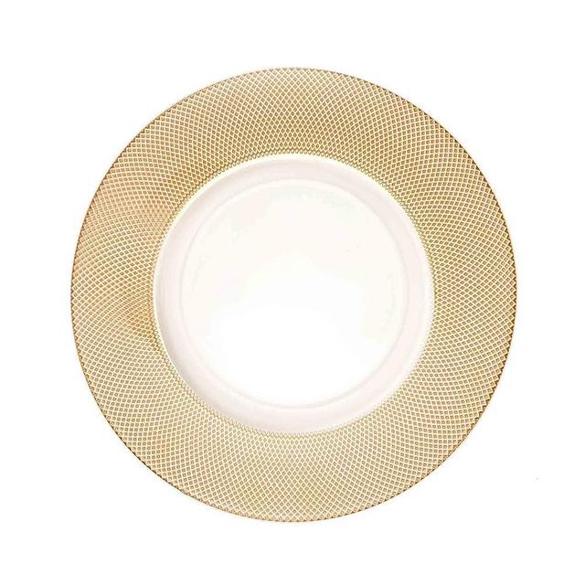 Simply Elegant Quinn Diamond Glass Charger Plate | Service Plate for Parties, Dinner, Weddings, Quinceaneras and Events | 13 inch Diameter | Gold - Gloss Finish | Set of 8