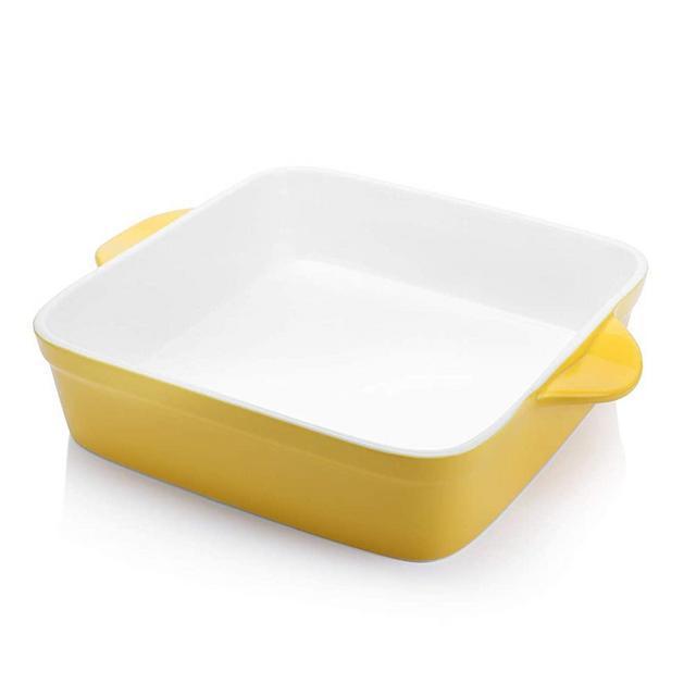 Sweese 514.119 Porcelain Baking Dish, 8 x 8 inch Baker, Square Brownie Pan with Double Handle, Vibrant Yellow