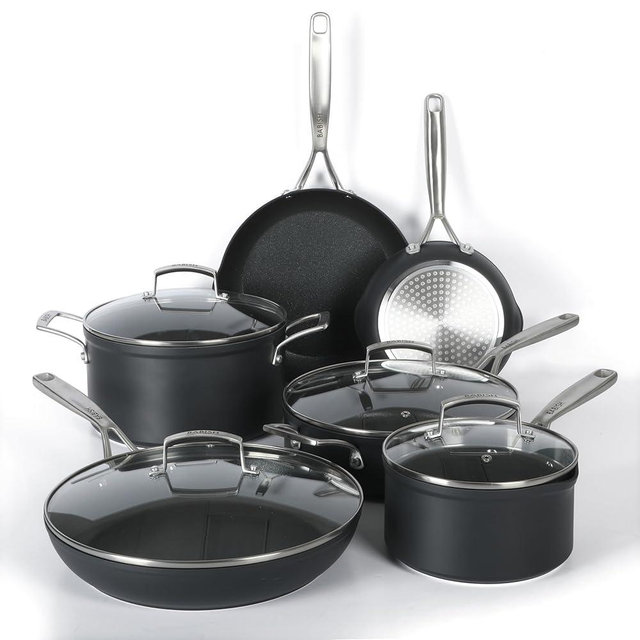 Babish 10 Piece Hard Anodized Laser Titanium Forever Non Stick Technology Durable Pots and Pans Cookware Set - Black