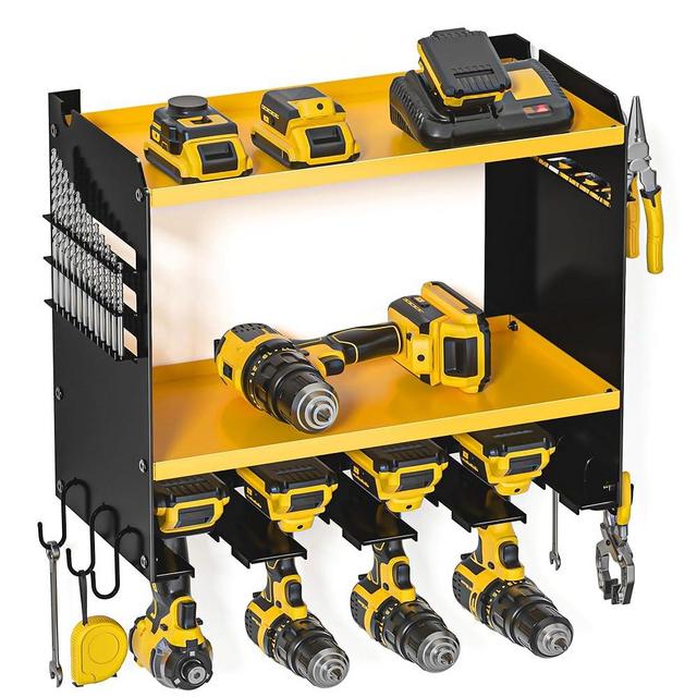 Spampur Power Tool Organizer Wall Mount, 15 Min Fast Assembly & Maximum 100lb load by Heavy Duty Metal,4/6/8 Slots for Cordless Drill, Garage Storage Shelf with Hooks, Suitable for Pegboard/Shed