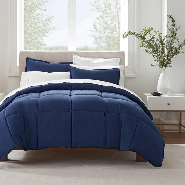 King 3pc Simply Clean Comforter Set Navy - Serta
