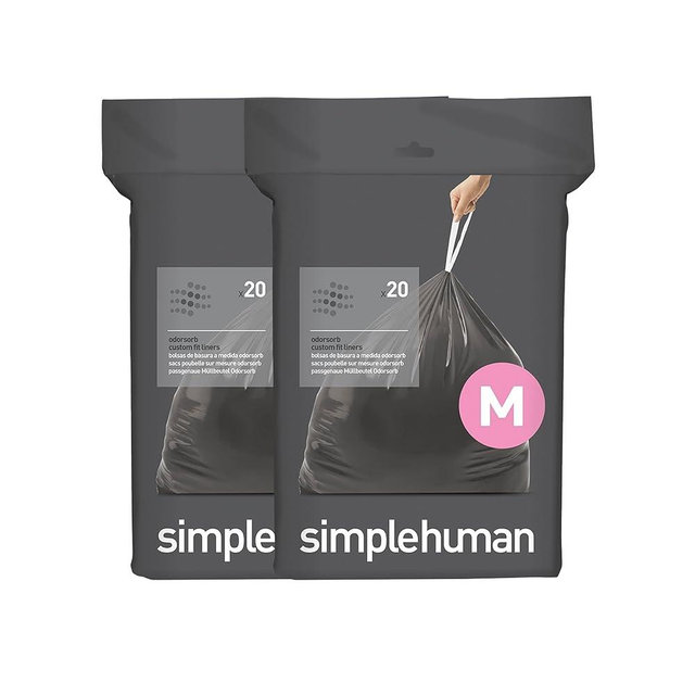 simplehuman Code M Odorsorb Custom Fit Drawstring Odor Absorbing Trash Bags in Dispenser Packs, 40 Count, 45 Liter / 12 Gallon