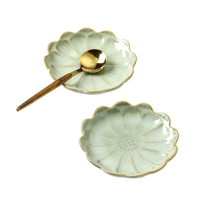 TOPSKINOY Set of 2 Ceramic Coffee Spoon Rest for Coffee Bar, Cute Cooking Spoon Holder for Stove Top Kitchen Counter, Mint Green