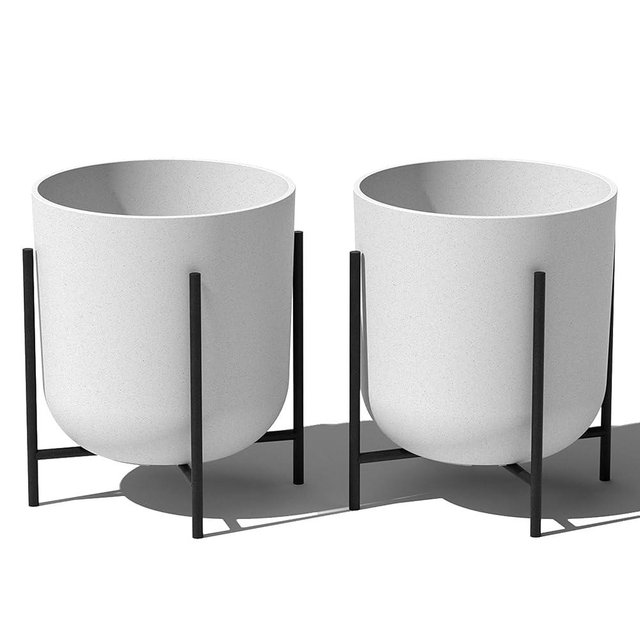 Veradek Mason Series Raised Lima Planter - Round Planter for Patio/Balcony | Plastic-Stone Composite w/Metal Plant Stand | Modern Décor for Plants