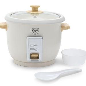 GreenLife Rice Cooker with Removable PFAS-Free Ceramic Nonstick Pot, 3-Cups Uncooked/6-Cups Cooked, Grains & Oatmeal Multicooker, Compact One-Switch Design, Auto Keep Warm, Easy Clean, Cream