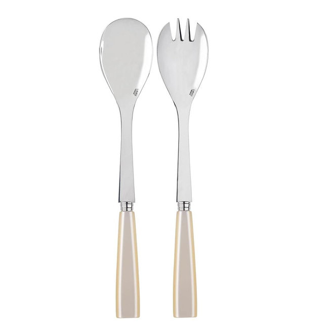 SABRE PARIS - 2-Piece Salad Servers 10.2 inches - Icône Collection - Stainless Steel & Acrylic - Dishwasher Safe - Pearly White