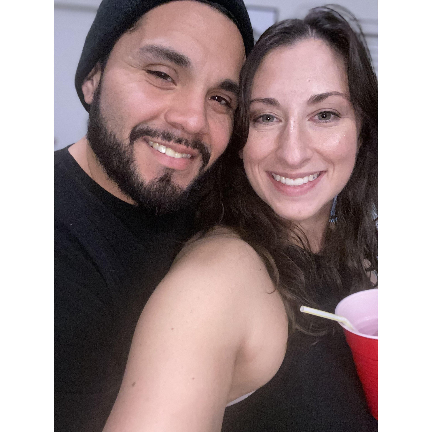 Our first official picture together! Who knew this would become our pose?