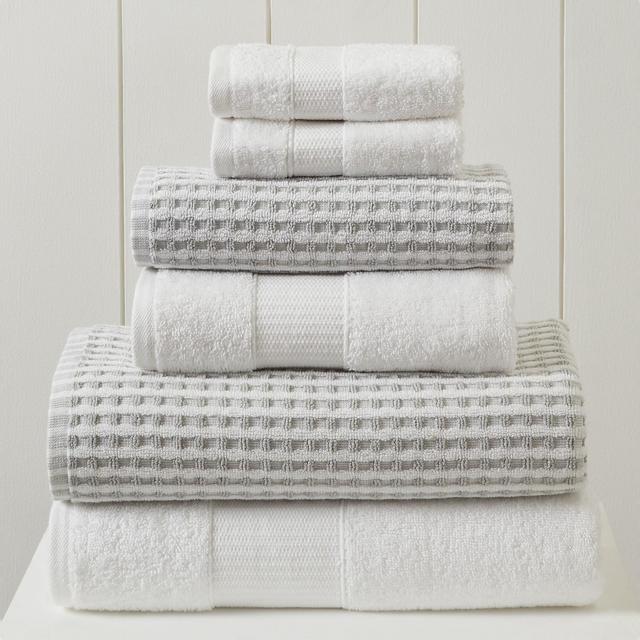 Modern Threads 6 Piece Yarn Dyed Jacquard Towel Set, Cobblestone, White