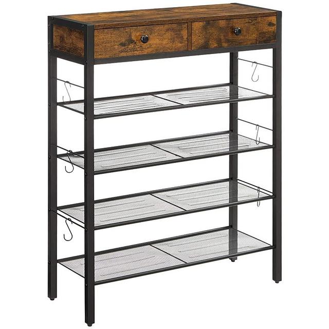 VASAGLE INDESTIC Shoe Rack Organizer, with 2 Drawers and 4 Shelves, Industrial, Holds up to 14 Pairs of Shoes, in the Entryway, Living Room, Bedroom, Rustic Brown and Black ULBS017B01