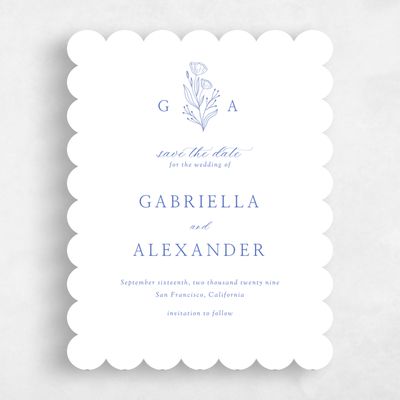 Blue Scalloped Wedding Save the Date - Vanora Portrait