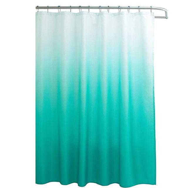 Creative Home Ideas Ombre Textured Shower Curtain with Beaded Rings, Turquoise