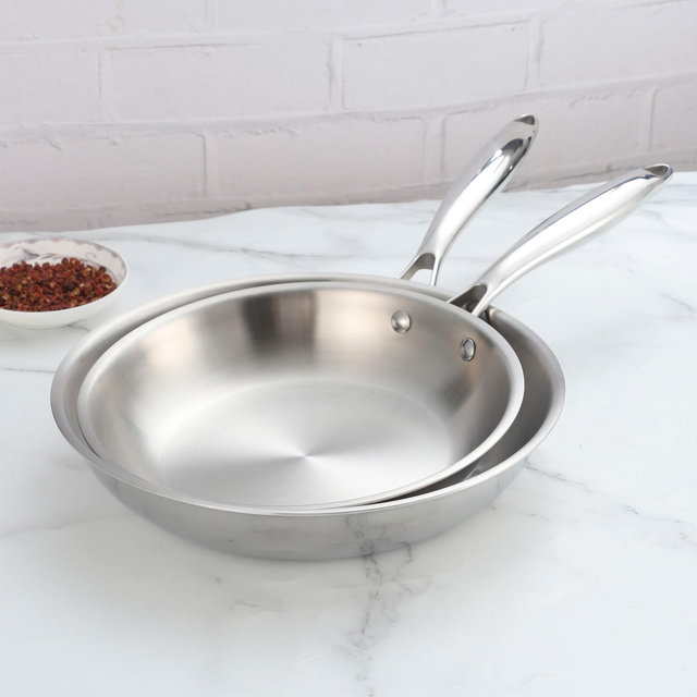 SUGIFT 2-Piece Stainless Steel Fry Pan Set, 9.5" & 11" Skillets with Cool-Touch Handles, Induction Compatible, Tri-Ply Basee