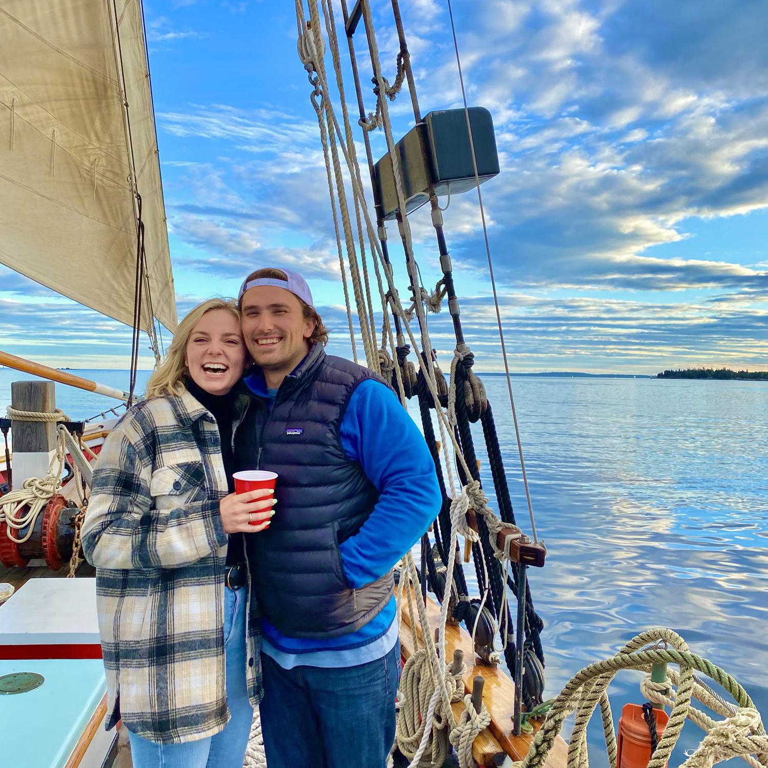 Sailing off the coast of Maine in an old skipper boat