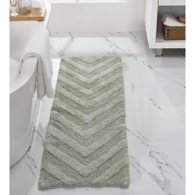 Better Trends Hugo 100% Cotton Tufted Non-Slip Backing Bath Rug 20" x 60" Runner - Dark Sage
