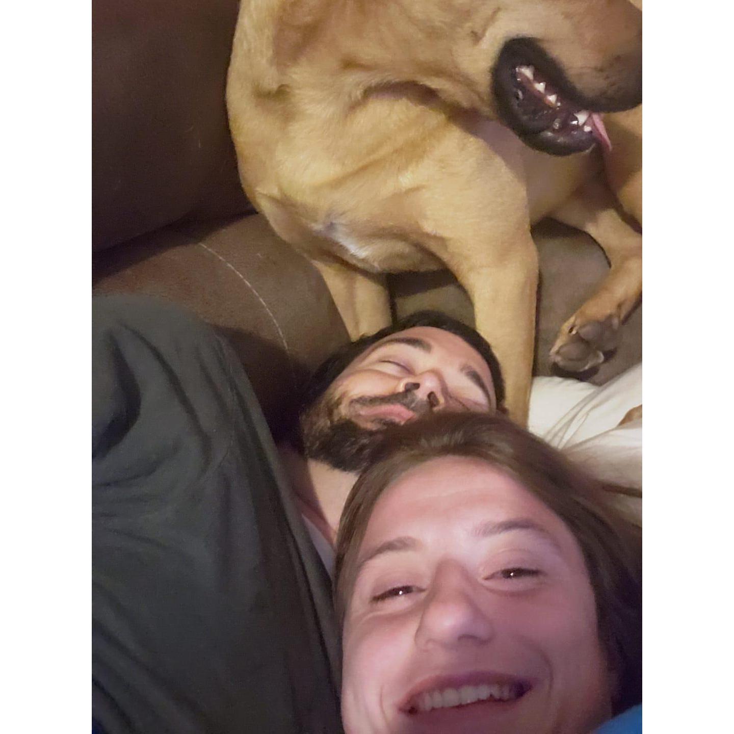Waffle is very protective over me so he never stray far from me and Mark. Grateful that I found someone who accepts me and all my crazy animals.