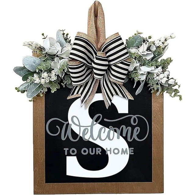 Last Name Front Porch Decor, Welcome Sign Door Wreath, Outdoor Decorations, 26 Letter Hanging Monogram for All Seasons (S)