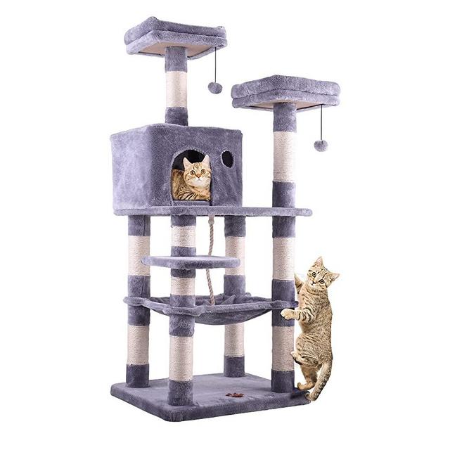 COZIWOW 57” Cat Trees and Towers with Scratching Posts Condos Hammock Resting Perch, Indoor Pet Activity Furniture Play House for Large Cats Kitty Kitten