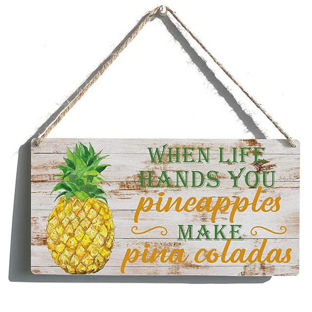 When Life Hands You Pineapples Sign Farmhouse Wooden Hanging Sign Rustic Retro Wall Art Decor Home Office Decoration 12 x 6 Inches