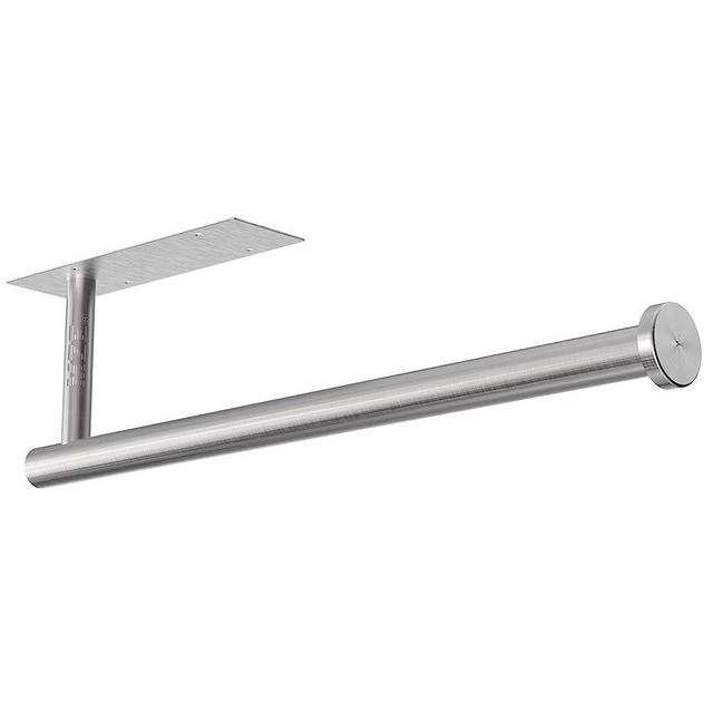 MZE Paper Towel Holder Under Cabinet, Sliver Drilling or Self Adhesive Holder, Roll Rack, SUS304 Stainless Steel Counter for Kitchen, Pantry, Bathroom, Silver, 304-Silver (304)