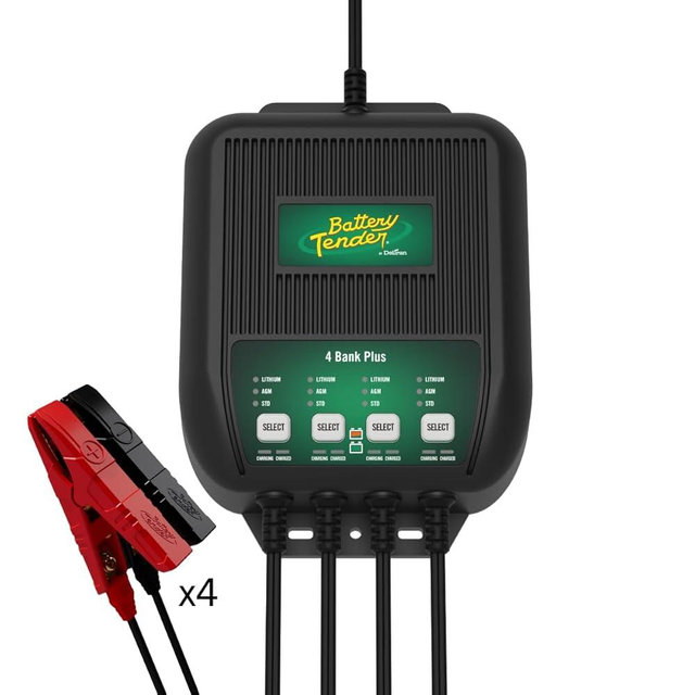 Battery Tender Plus 4 Bank Multibank Charger - 5 AMP (1.25 AMPs Per Bank) - Smart 12V Multi Battery Charger and Maintainer for Standard, AGM, and Lithium LiFePO4-022-0148-DL-WH