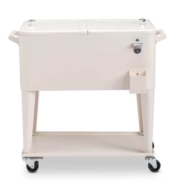 Outvita 80 Quart Rolling Ice Chest, Portable Bar Drink Cooler with Catch Basin, Bottom Storage Tray and Bottle Opener for Patio Party BBQ Beach Activities