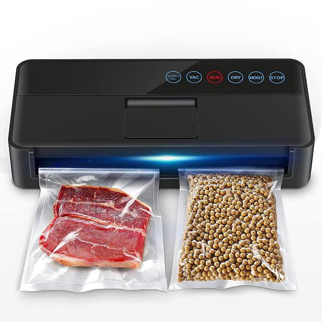 Vacuum Sealer Machine , Automatic Food Sealer for Food Preservation with Vacuum sealers Bags, Dry Moist Food Modes,Led Indicator Lights, Compact Design Full Automatic Food Sealer 95Kpa（Black）