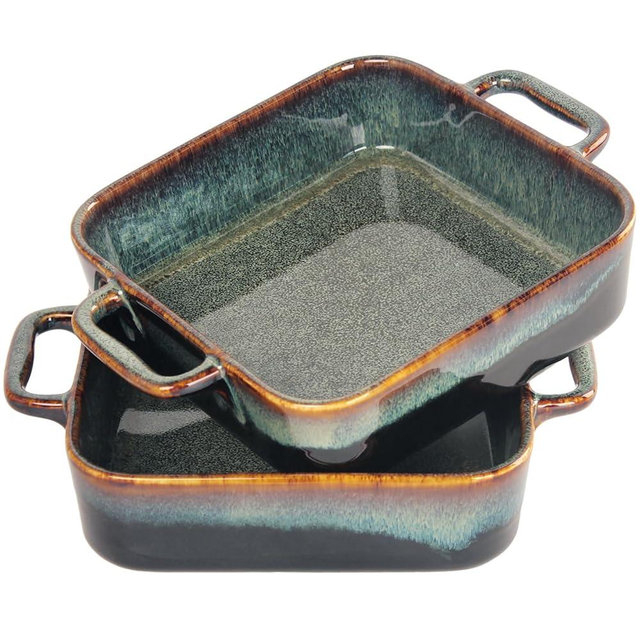 LIUYWYHCF Porcelain Casserole Dishes - Baking Dish for Oven, 32 OZ Ceramic Lasagna Pans, Oven Safe Bakeware for Kitchen Cooking, Cake, Banquet and Dinner, Square 2 pieces 9.8 Inch