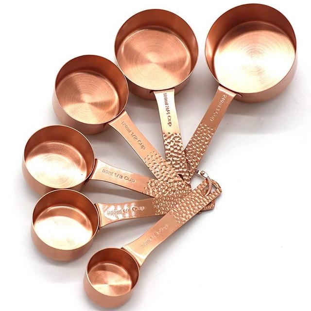 Lucky Plus 7pcs Rose Gold Measuring Cups Set Heavy Duty Stainless Steel 6 Measurer cups and 1 Ring Total 7pcs for one set
