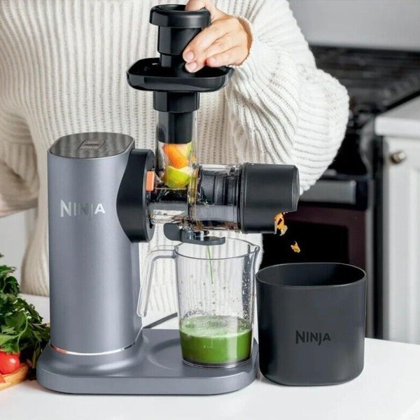 Ninja JC151 NeverClog Cold Press Juicer, Powerful Slow Juicer with Total Pulp Control, Countertop, Electric, 2 Pulp Functions, Dishwasher Safe, 2nd Generation, Charcoal