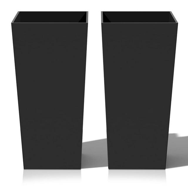 Heyzier Tall Planter Outdoor Indoor, Large Resin Plant Pots for Trees Flowers (Black, 27.5 inch - 2 Pack)