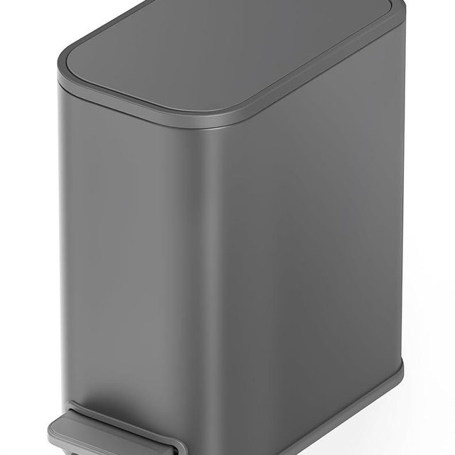 Cesun Small Bathroom Trash Can with Lid Soft Close, Step Pedal, 5 Liter / 1.3 Gallon Stainless Steel Garbage Can with Removable Inner Bucket, Waste Basket for Bathroom, Bedroom (Gray)