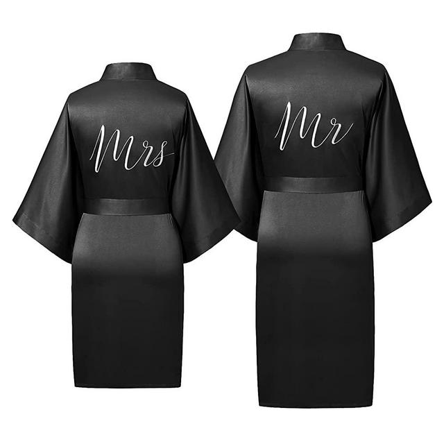 AW BRIDAL Satin Couples Robes for Men and Women, Silky Matching Robes Couples Bathrobes Pajamas Sleepwear Wedding Gifts