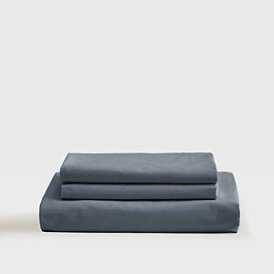 Classic Organic Percale Fitted Sheet Set (King, Nightfall, Without Flat Sheet)
