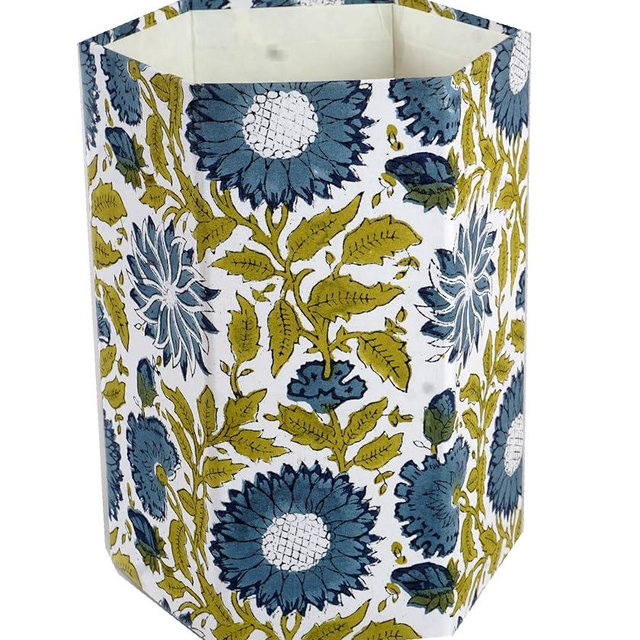 Handblock Printed Dustbin Trashcan, 3.3 Gallon, Colorful Design, Small Size (1, M5)