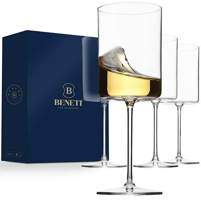 Superlative Edge Wine Glasses Square [Set of 4] White & Red Wine Goblets, Premium Clear Glass Bordeaux Wine Glasses Large Bowl Stemware Wine Blown Glasses Nice Packaging [11 Ounce].