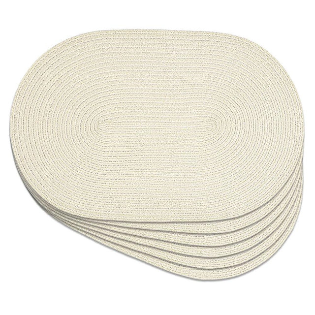 Noctiflorous Oval Braided Placemats Set of 6 Woven 12x18 Inch Non Slip Washable Heat Resistant Place Mats Round Tablemats for Dining Kitchen Party Daily Table Decor Dinner Mats (Solid Beige White, 6)