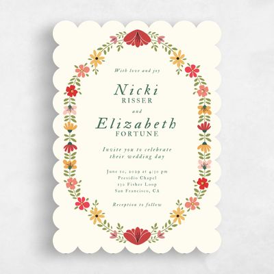 Yellow Scalloped Wedding Invitation - Terra Portrait
