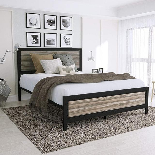 Urest Queen Size Bed Frame with Headboard/Platform Bed/Metal Bed Frame/Strong Slat Support/No Box Spring Needed, Black