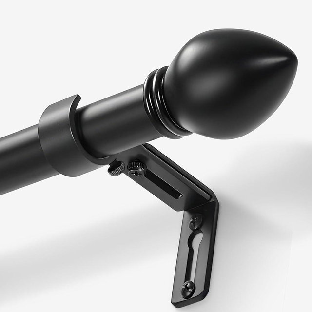 LLPJS Curtain Rods for Windows 16 to 150 inches, Curtain Rod Max Adjustable Length to 158 in, Drapery Rod 1 inch Diameter with Modern Knobs Finials (Black, 16" to 150" - Set of 1)