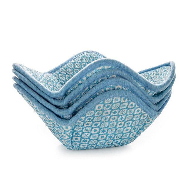 Microwave Bowl Cozy Holders Set of 4 – for Hot and Cold Bowls, Plates and Dishes Bowl Holder for Microwave (Blue and White)