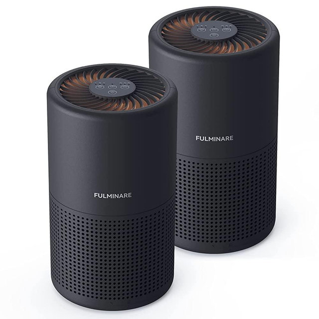 Small Air Purifiers for Pets 2 Pack, FULMINARE H13 True HEPA Air Filter, Quiet Air Cleaner With Night Light, Remove 99.97% 0.01 Microns Dust, Smoke, Pollen, Black