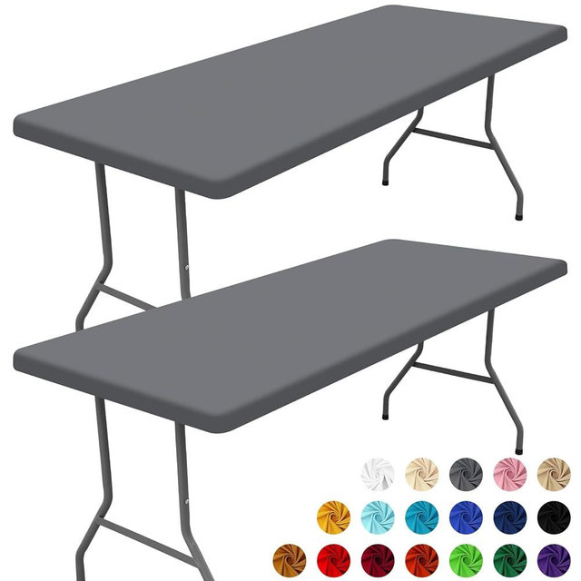 Moosfor Spandex 6 Foot Rectangle Table Cloth 2 Pack, Elastic Fitted Tablecloths for Picnic, Stretch Washable Patio Table Cover for Outdoor, Camping, Banquet and Parties (Grey, 30"x72")