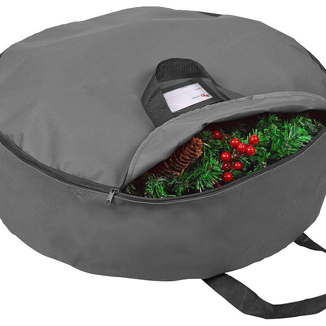Primode Heavy Duty Wreath Storage Bag 36" | Garland Wreaths Container with Handles | Durable 600D Oxford Polyester Material Xmas Holiday Wreaths Storage Holder (Gray)