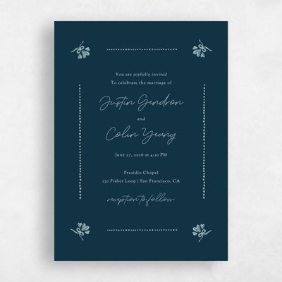 Deepest Teal, Blue Wedding Invitation - Coeur Portrait