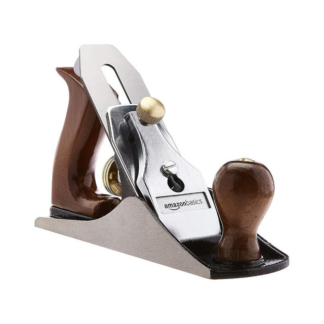 Amazon Basics No.4 Adjustable Precision Smoothing Bench Hand Plane with 2-Inch Blade and Wooden Handles for Woodworking, Brown