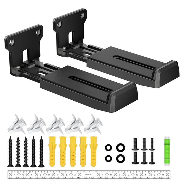 ZUOLACO Soundbar Wall Mount Bracket for Samsung, Bose, Vizio, LG, Sony, JBL, Sonos and More Sound Bar Mounts Under TV, Hold up to 33 lbs, Depth Adjustable 3.6”-6.4”, Soundbar Shelf, Black